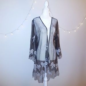 SALE Sheer Lace Floral Embroidery Duster Like New